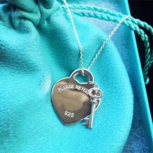 100%925 Sterling Silver Rose Gold Silver Key Heart Necklace, Romantic Japanese and Korean Style, Holiday Gift for Girlfriend