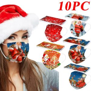 10Pcs Christmas Disposable Mask 3 Layer Adults Filter Hygiene Thicken Face Mouth Mask Earloop Fast Delievry Mascarilla masque