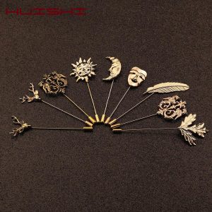 HUISHI Vintage Brooch Men Women Jewelry Accessories Gold Slivery Vintage Shape Suit Brooch Pin For Wedding Fashion Jewelry Retro
